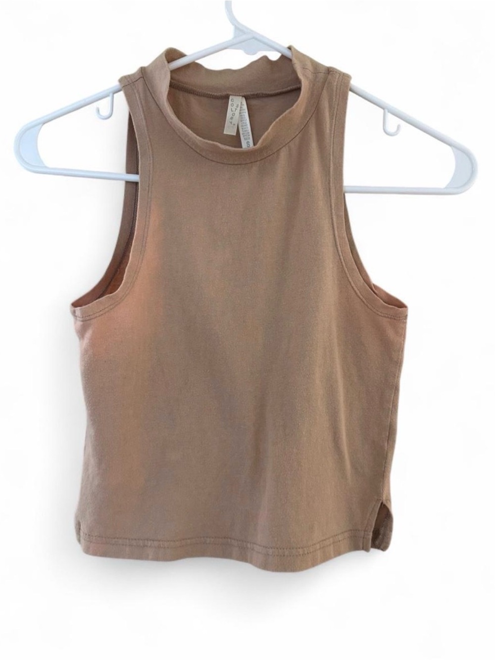 Color Story Cotton Sleeveless Mock Neck Tank Top in Taupe/Camel Women Size Small